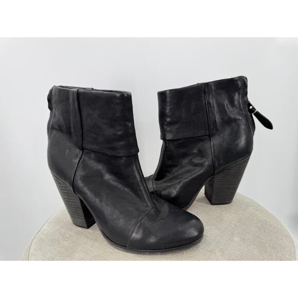 Rag & Bone Newbury Black Booties Leather Ankle Boots 3" heels Womens 38.5 - Picture 1 of 5